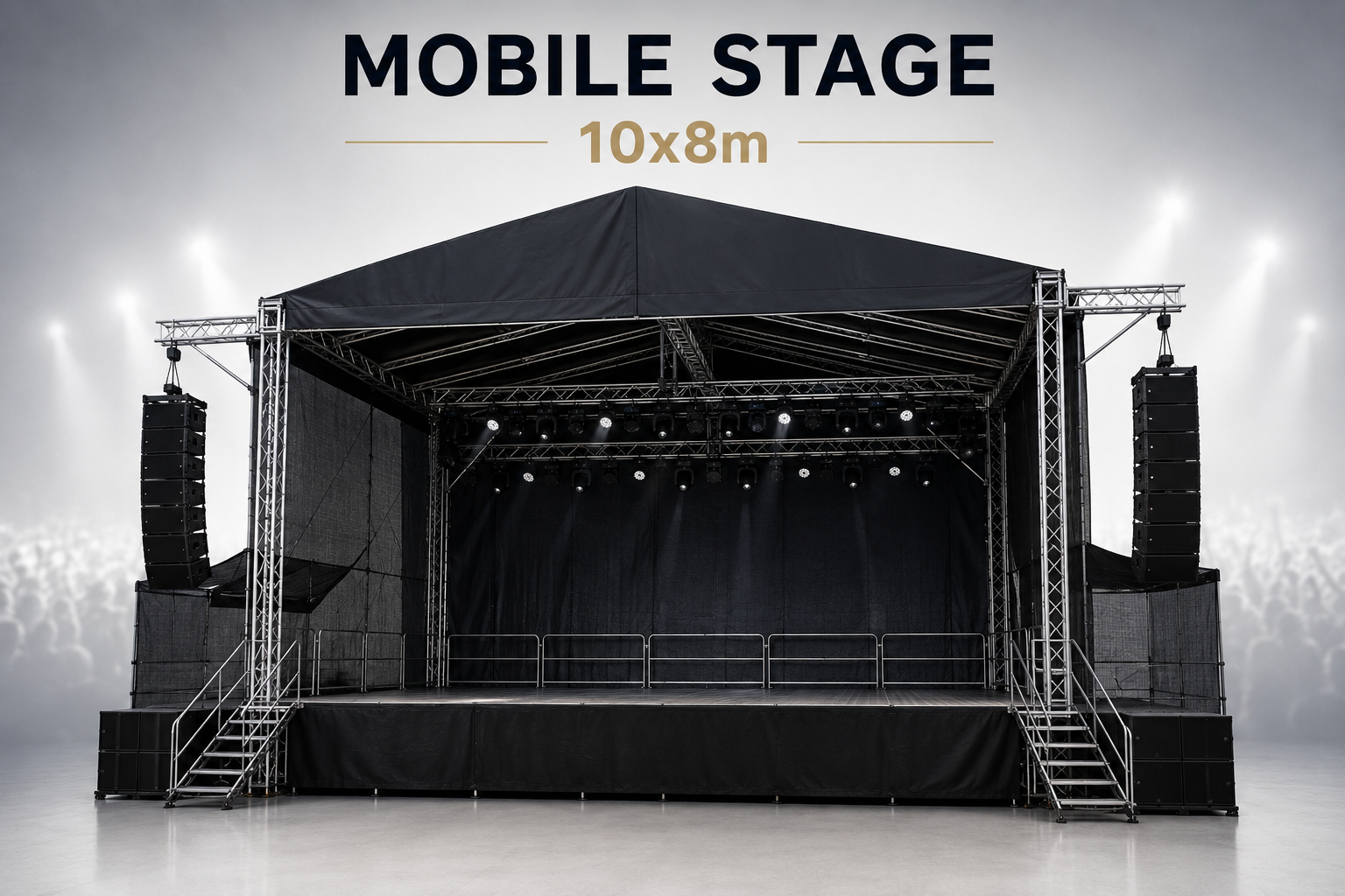 Modular Stage 10x8m with gable roof, line array wings and professional concert stage for festivals, outdoor events and city celebrations by EventSerwis